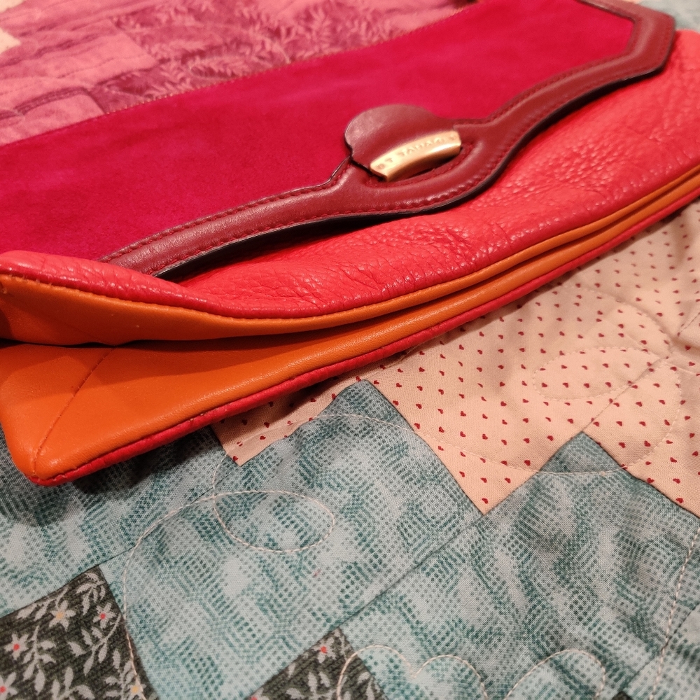 Large T Tahari Leather & Nubuck Clutch - Picture 2 of 13